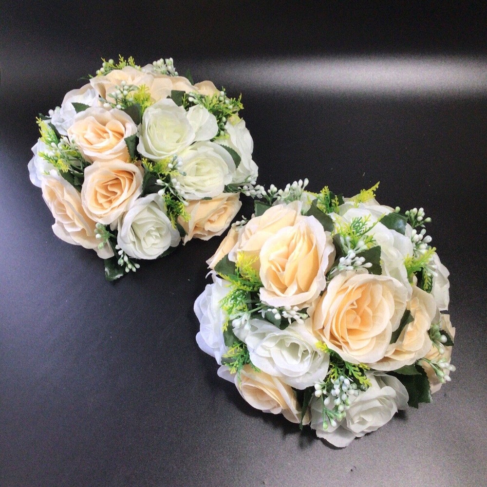 Flower Ball Pcs of 2 Fake  Arrangement Bouquet15 Heads Plastic Roses with Base